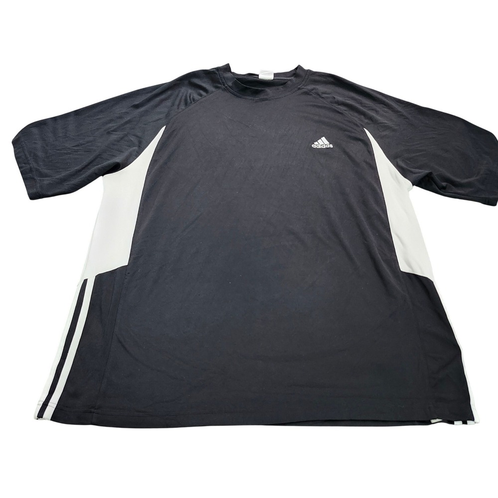 Adidas Mens 2XL Black White Colorblock Athletic Training T-Shirt Short Sleeve
